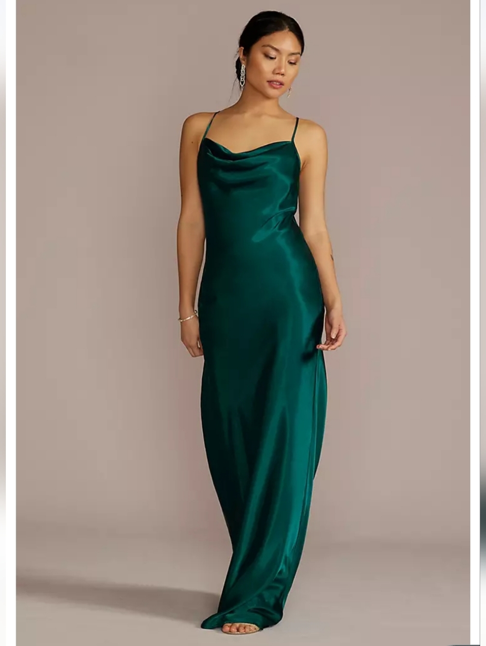 Satin Cowl Neck Dress in Gem (Deep Green)